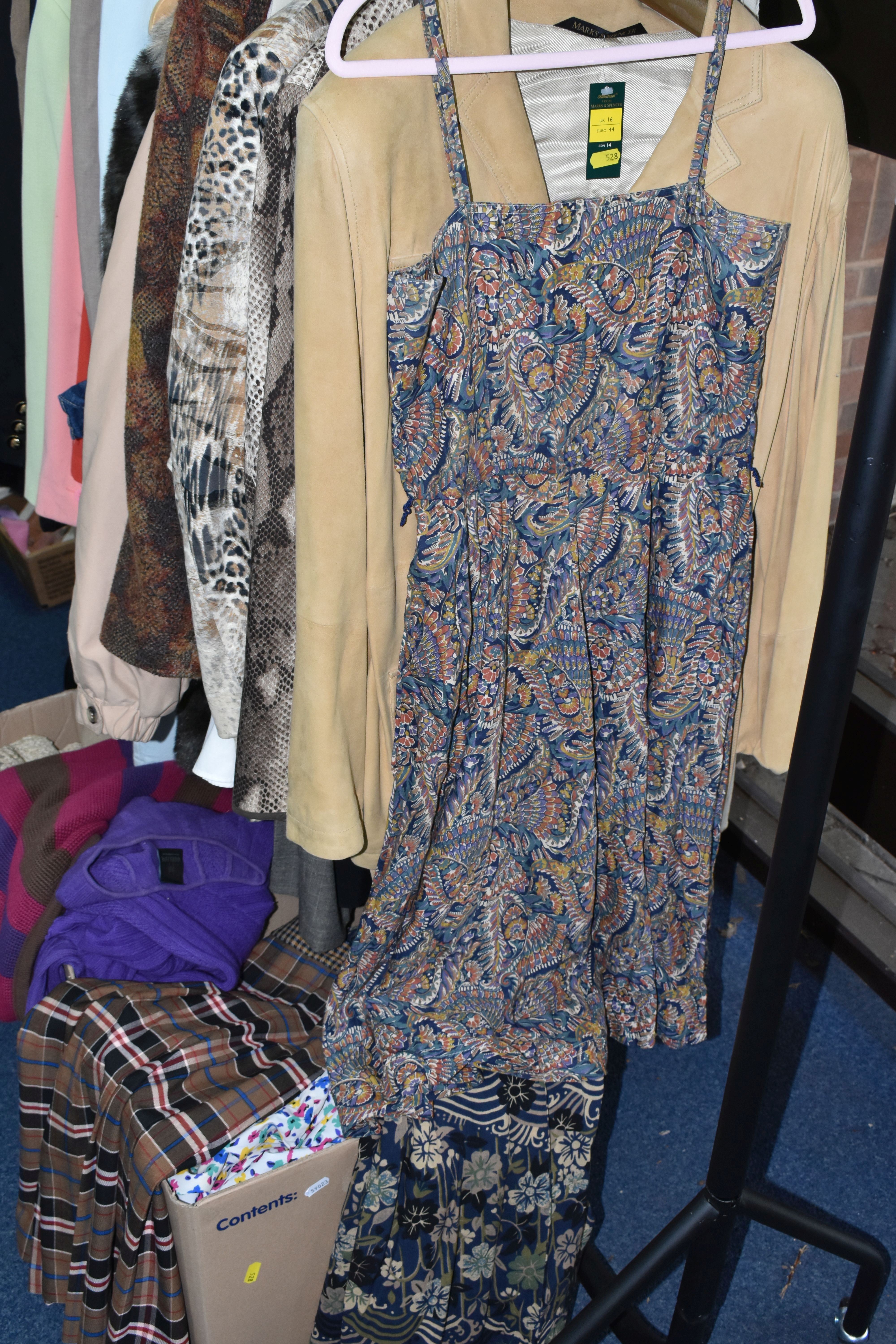 TWO BOXES AND LOOSE LADIES CLOTHING, a large quantity of ladies clothing comprising jackets, - Image 3 of 19