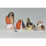 A GROUP OF FOUR ROYAL CROWN DERBY IMARI BIRD PAPERWEIGHTS, comprising a Kingfisher with gold
