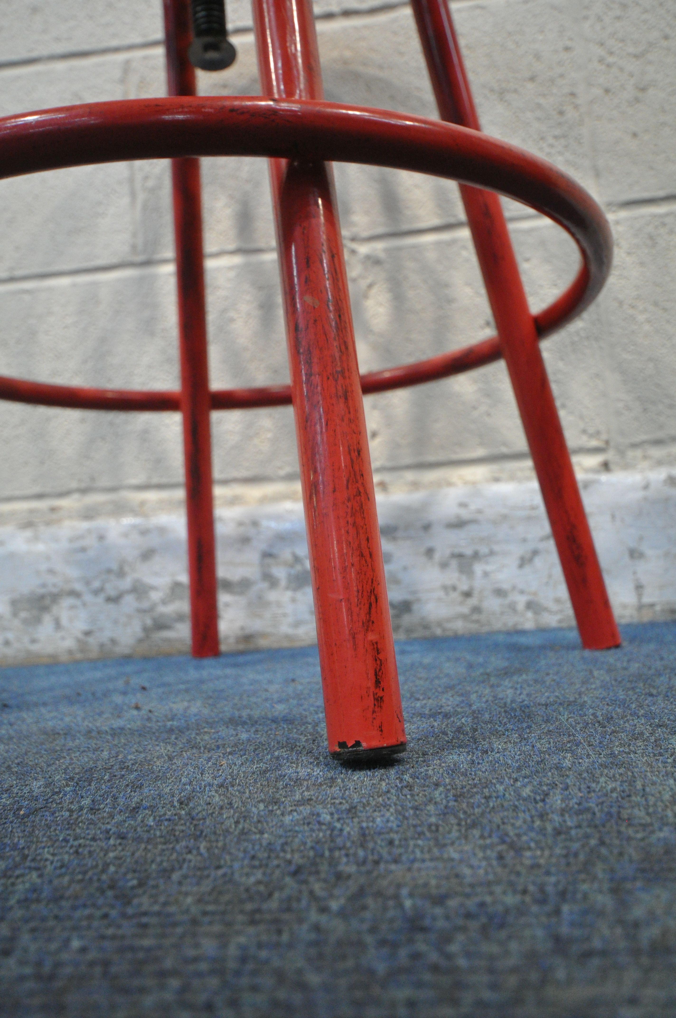 A RED PAINTED REPRODUCTION CAST ALUMINIUM TRACTOR SEAT STOOL, with swivel height adjusting seat, - Image 4 of 4