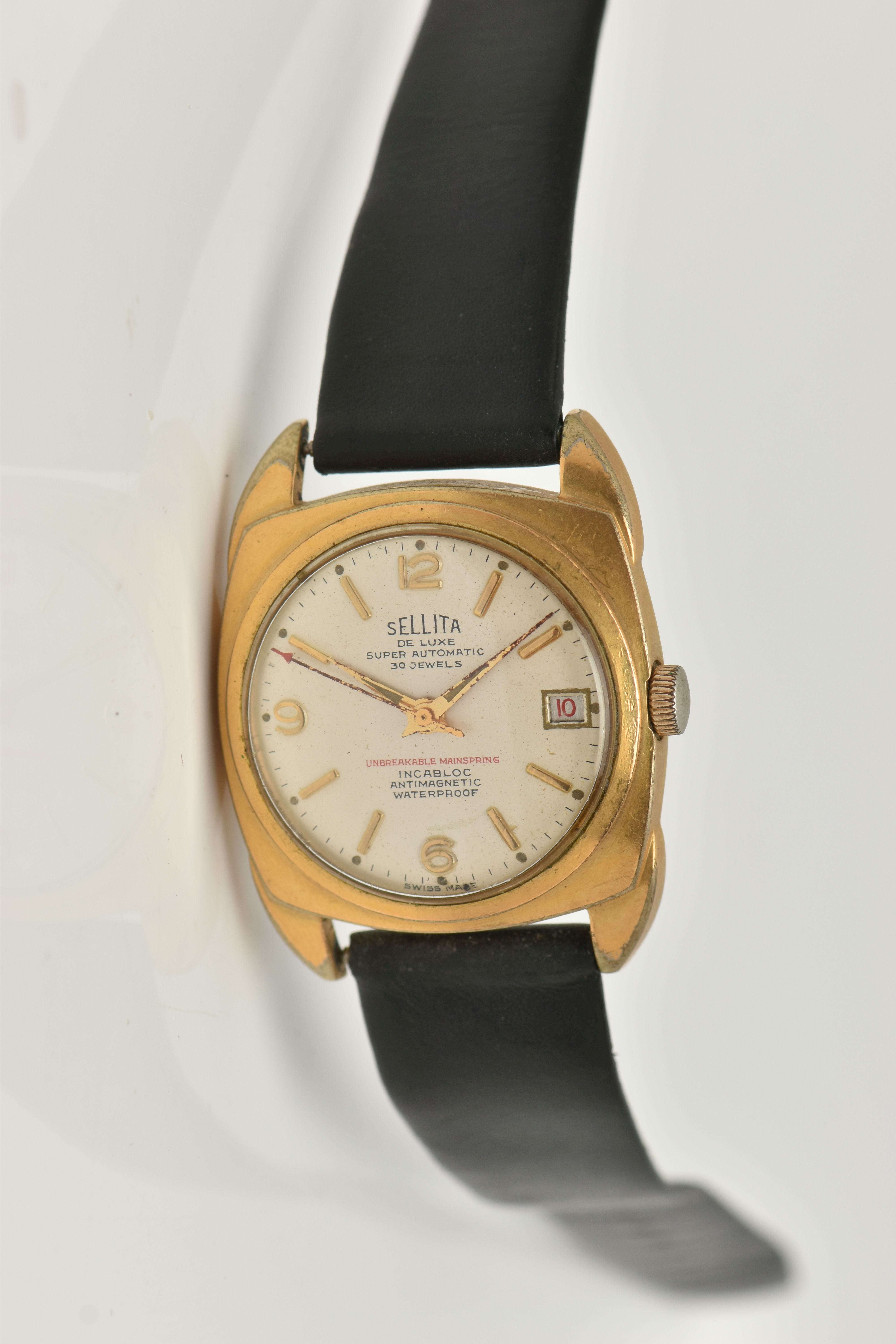 A GENTS 'SELLITA DE LUXE' WRISTWATCH, automatic movement, round silvered dial signed 'Sellita De - Image 4 of 6