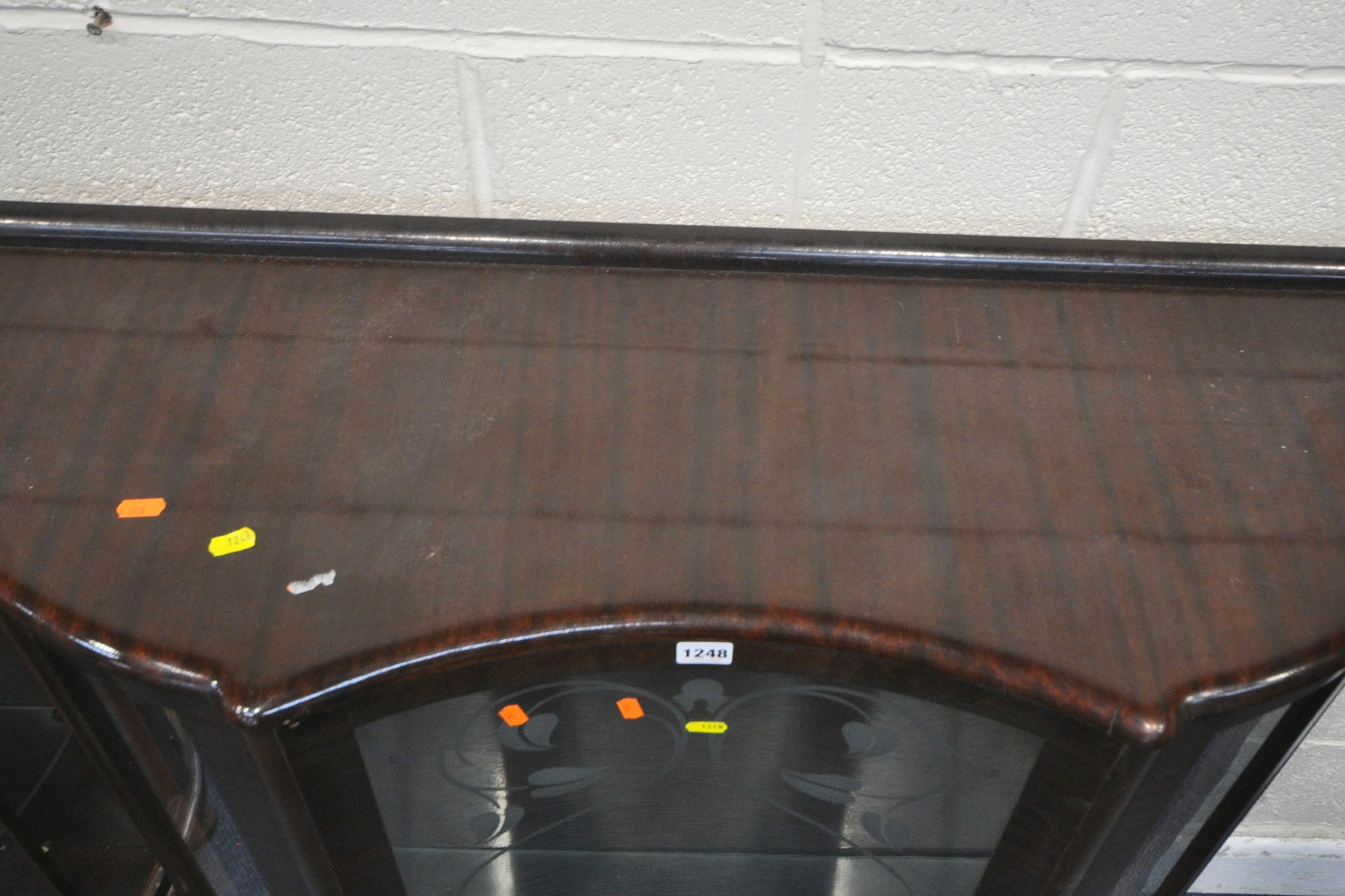 TWO 20TH CENTURY MAHOGANY DISPLAY CABINETS, each with a single door and two glass shelves, on - Image 2 of 4