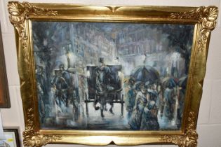 A SMALL QUANTITY OF 29TH CENTURY PAINTINGS ETC, to include a Parisian night scene in the style of