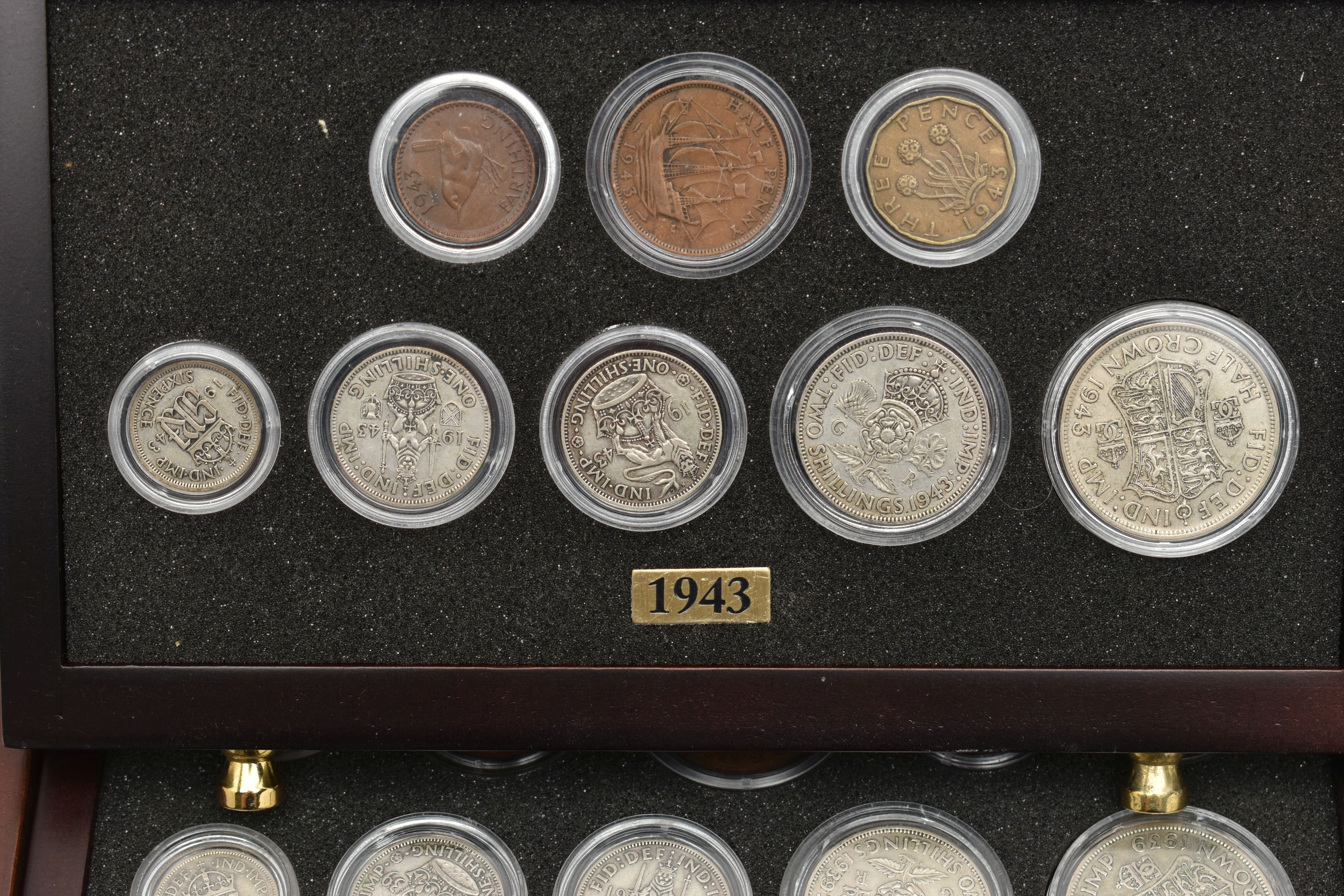A SMALL WOODEN COIN CABINET, consisting of eight drawers seven containing UK coinage from 1939-1945, - Image 6 of 10