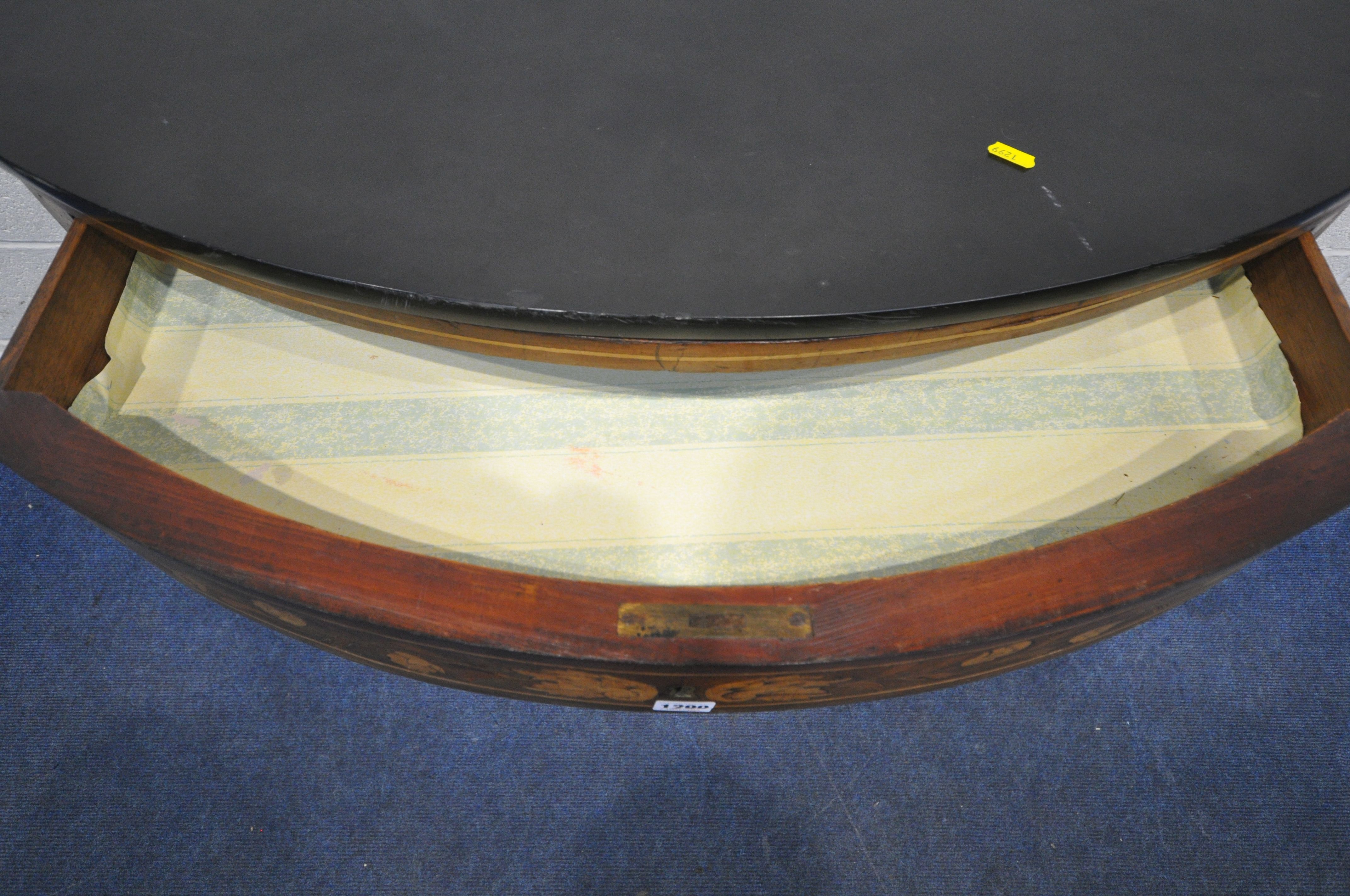 A 19TH CENTURY DUTCH MAHOGANY AND MARQUETRY INLAID DEMI-LUNE MARBLE TOP COMMODE, featuring - Image 4 of 13