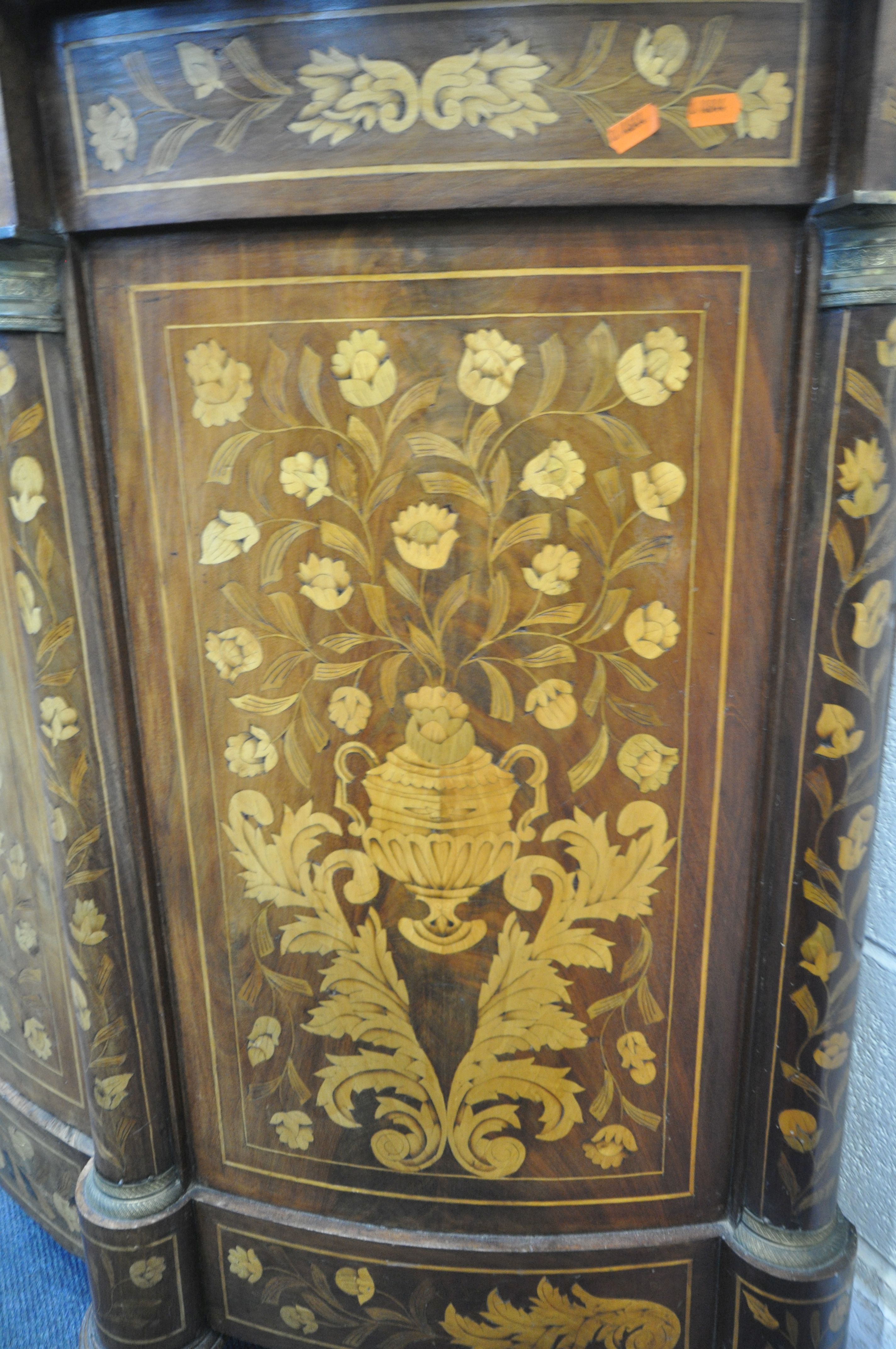 A 19TH CENTURY DUTCH MAHOGANY AND MARQUETRY INLAID DEMI-LUNE MARBLE TOP COMMODE, featuring - Image 13 of 13