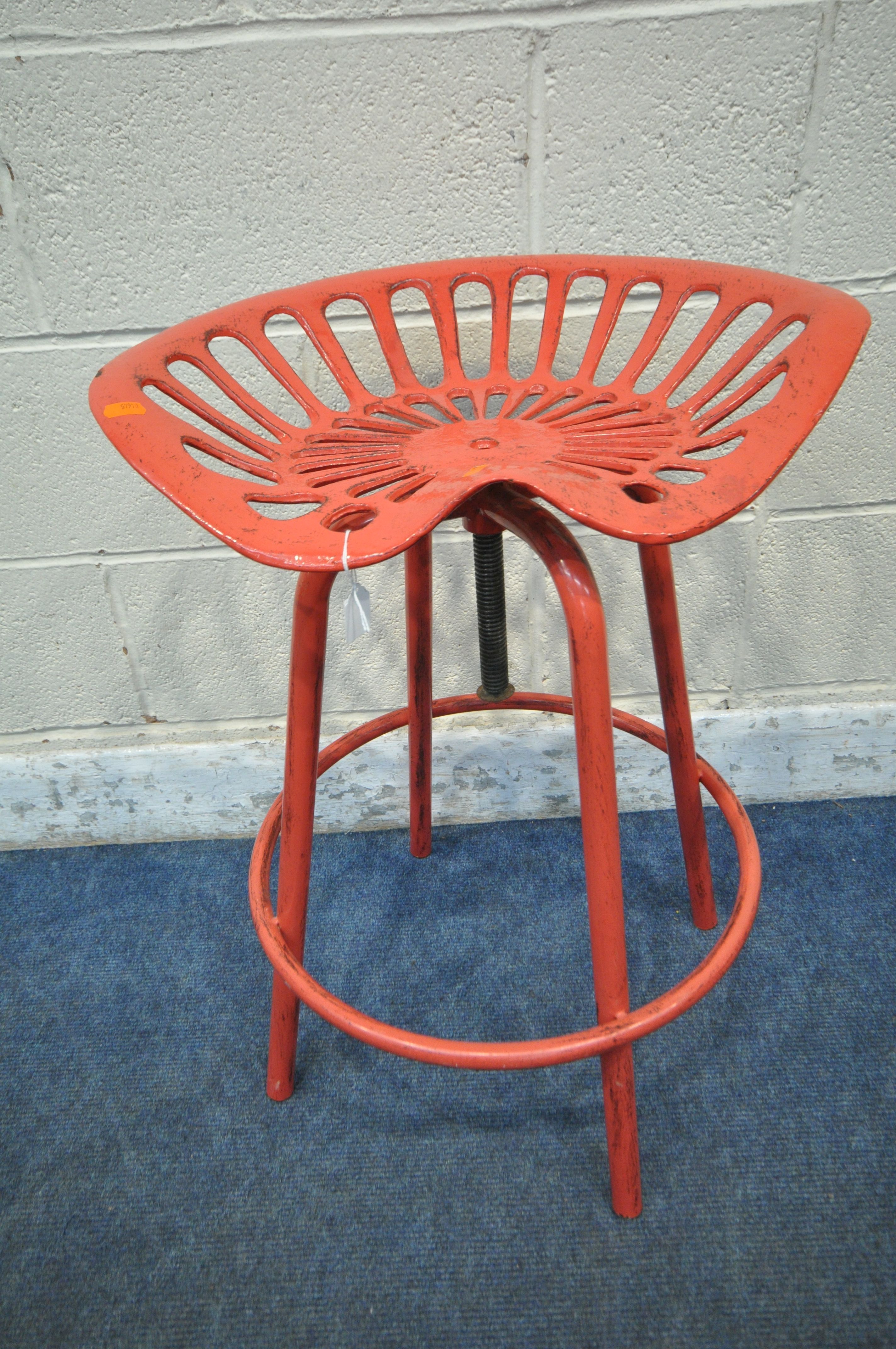 A RED PAINTED REPRODUCTION CAST ALUMINIUM TRACTOR SEAT STOOL, with swivel height adjusting seat, - Image 3 of 4