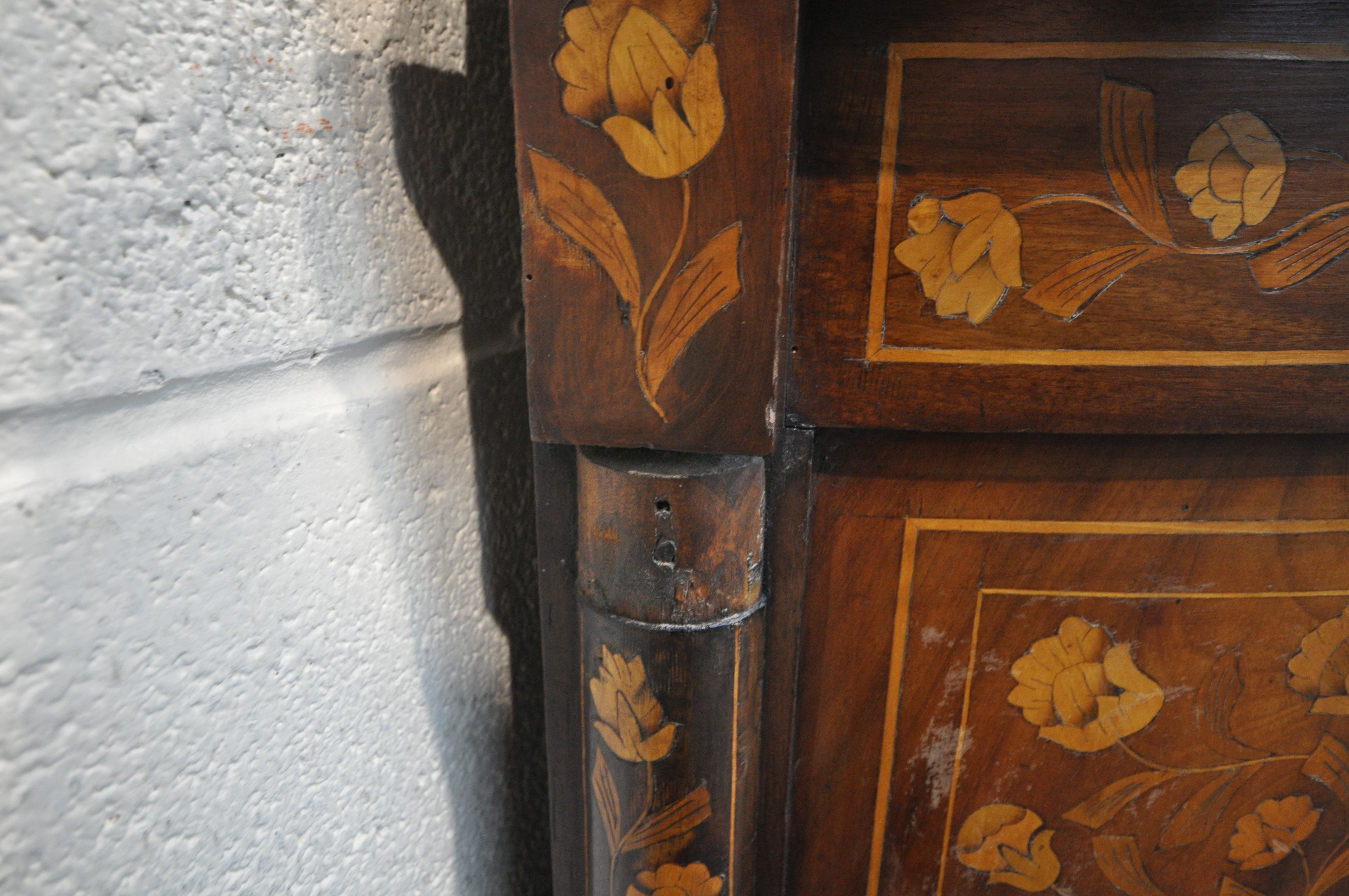 A 19TH CENTURY DUTCH MAHOGANY AND MARQUETRY INLAID DEMI-LUNE MARBLE TOP COMMODE, featuring - Image 6 of 13