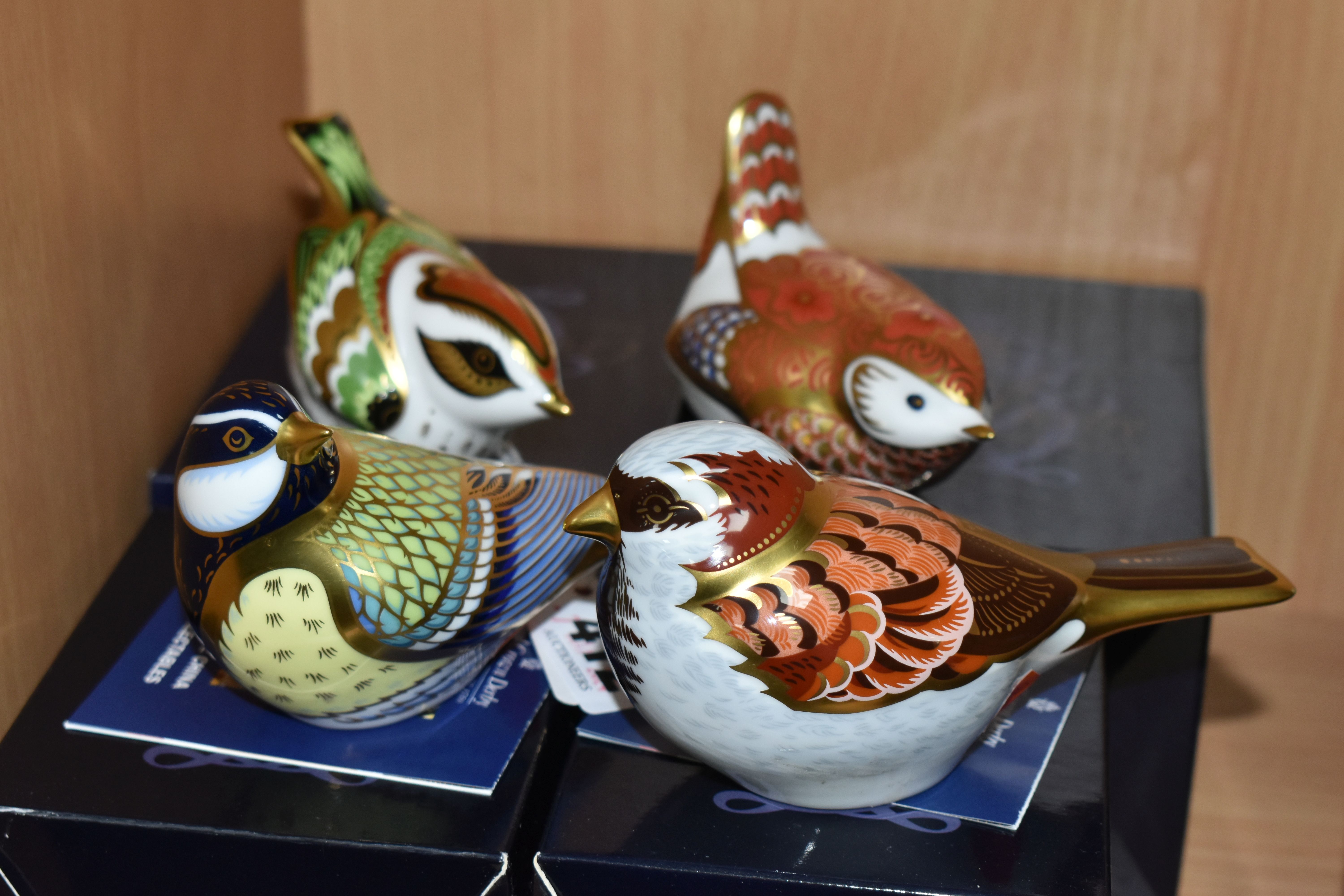 FOUR BOXED ROYAL CROWN DERBY PAPERWEIGHTS, 'Firecrest 2009', 'Manifold Wren', 'Great Tit' and 'House - Image 3 of 4