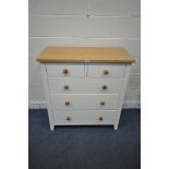 A PARTIALLY CREAM CHEST OF TWO SHORT OVER THREE LONG DRAWERS, width 90cm x depth 44cm x height