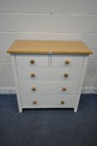 A PARTIALLY CREAM CHEST OF TWO SHORT OVER THREE LONG DRAWERS, width 90cm x depth 44cm x height