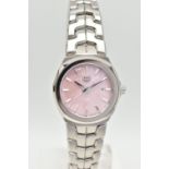 A 'TAG HEUER' LINK LADIES WRISTWATCH, quartz movement, pink dial signed 'Tag Heuer Link', baton