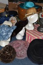 A GROUP OF HATS AND HAT BOXES, to include approximately fifteen to twenty vintage and modern hats,