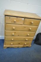 A LATE 20TH CENTURY PINE CHEST OF TWO SHORT OVER FOUR LONG DRAWERS, width 91cm x depth 42cm x height