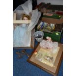 TWO BOXES AND LOOSE DOLLS, BOOKS AND SUNDRY ITEMS, to include a boxed mid twentieth century Nancy