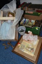 TWO BOXES AND LOOSE DOLLS, BOOKS AND SUNDRY ITEMS, to include a boxed mid twentieth century Nancy