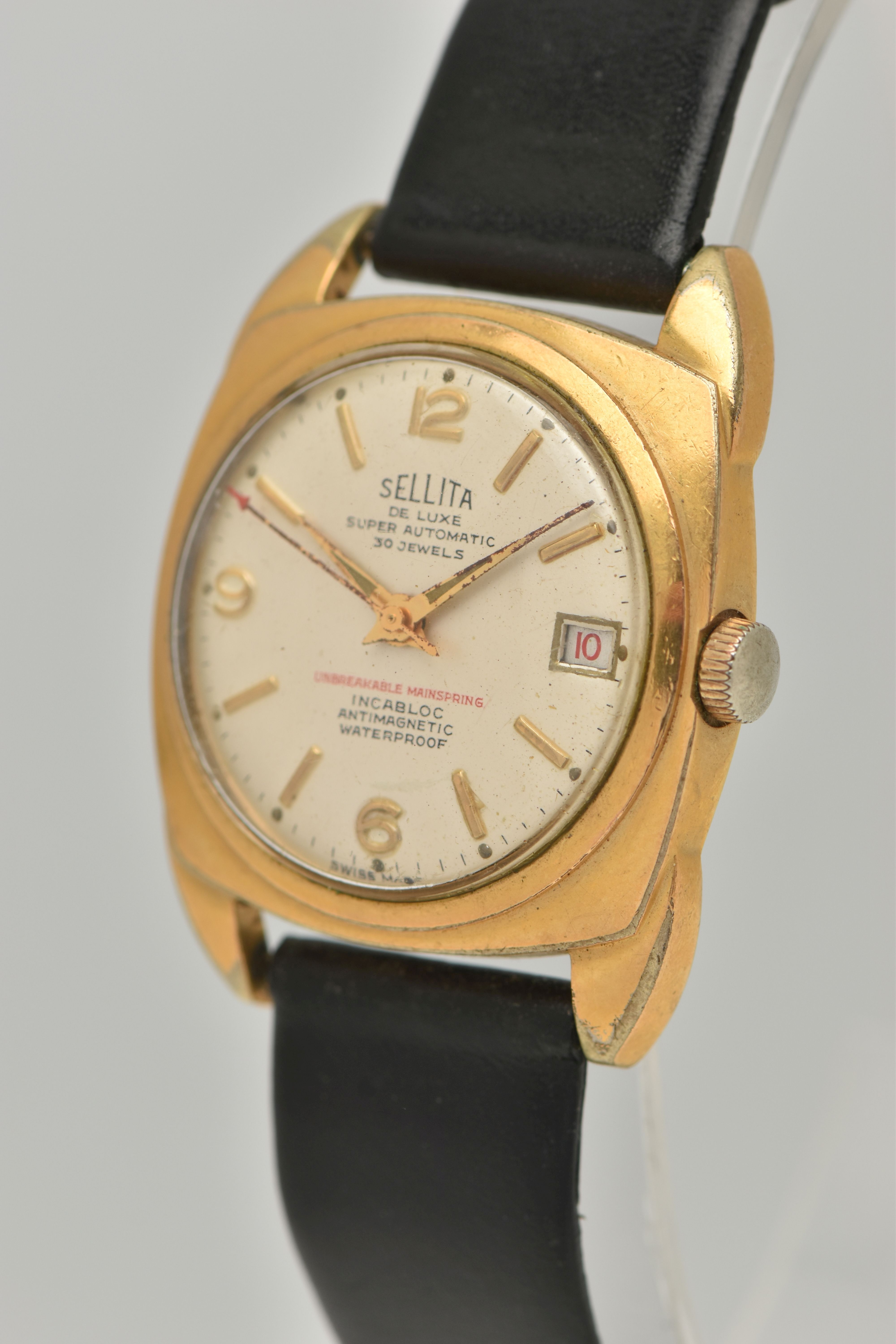 A GENTS 'SELLITA DE LUXE' WRISTWATCH, automatic movement, round silvered dial signed 'Sellita De - Image 3 of 6