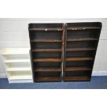 A PAIR OF MAHOGANY SIX TIER OPEN BOOKCASES, width 71cm x depth 22cm x height 147cm, along with a