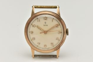 A GENTS 9CT GOLD 'TUDOR' WATCH, manual wind, round cream dial signed 'Tudor', Arabic numerals,