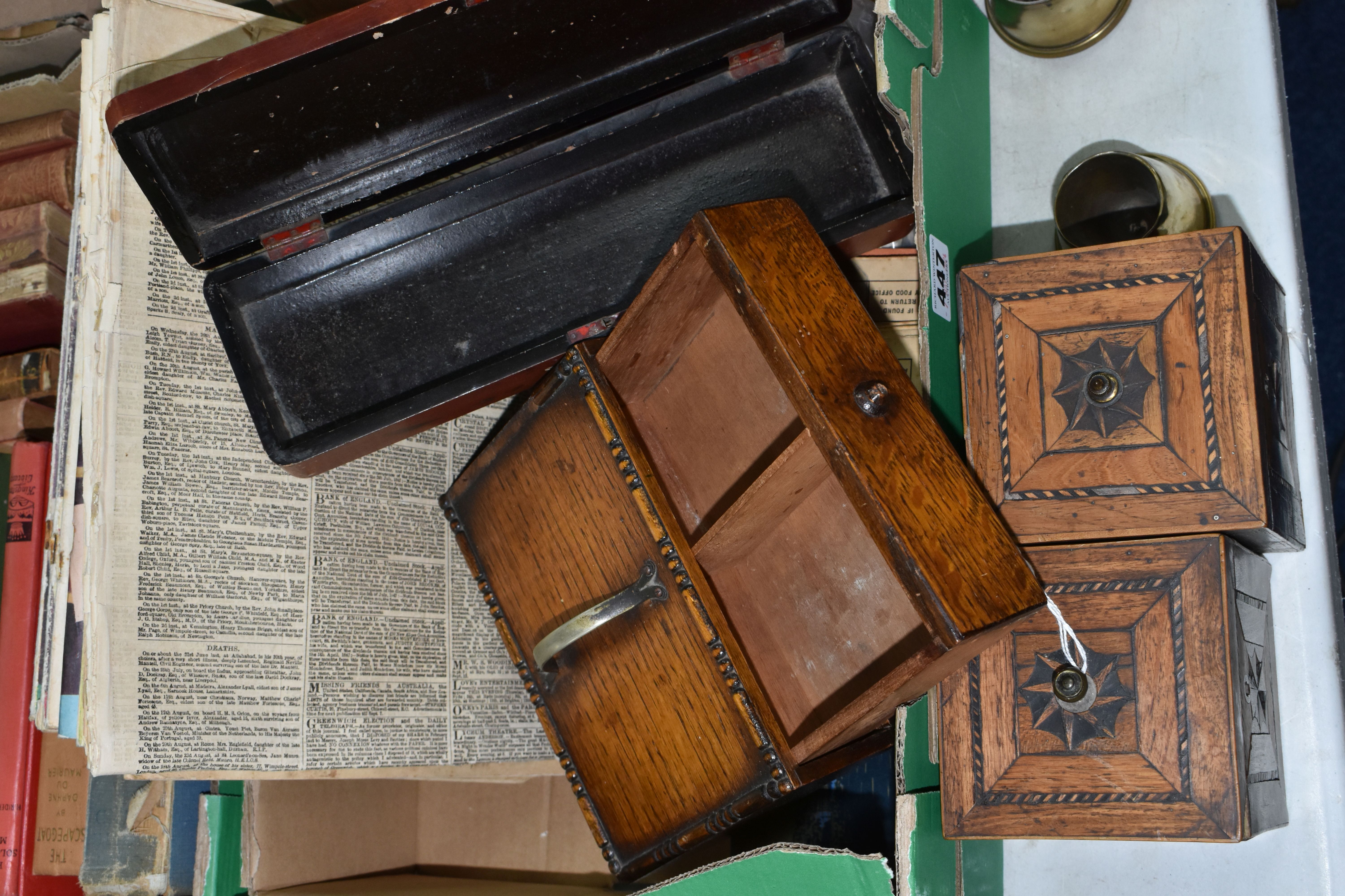 TWO BOXES AND LOOSE BOOKS, EPHEMERA AND SUNDRY ITEMS, to include two small trench art vases, one - Image 5 of 7