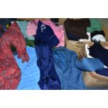 FIVE BOXES OF WOMEN'S VINTAGE CLOTHES including light jackets, skirts, nightwear from various high