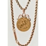 A MOUNTED HALF SOVEREIGN PENDANT AND CHAIN, George V half sovereign, dated 1914, fitted to a