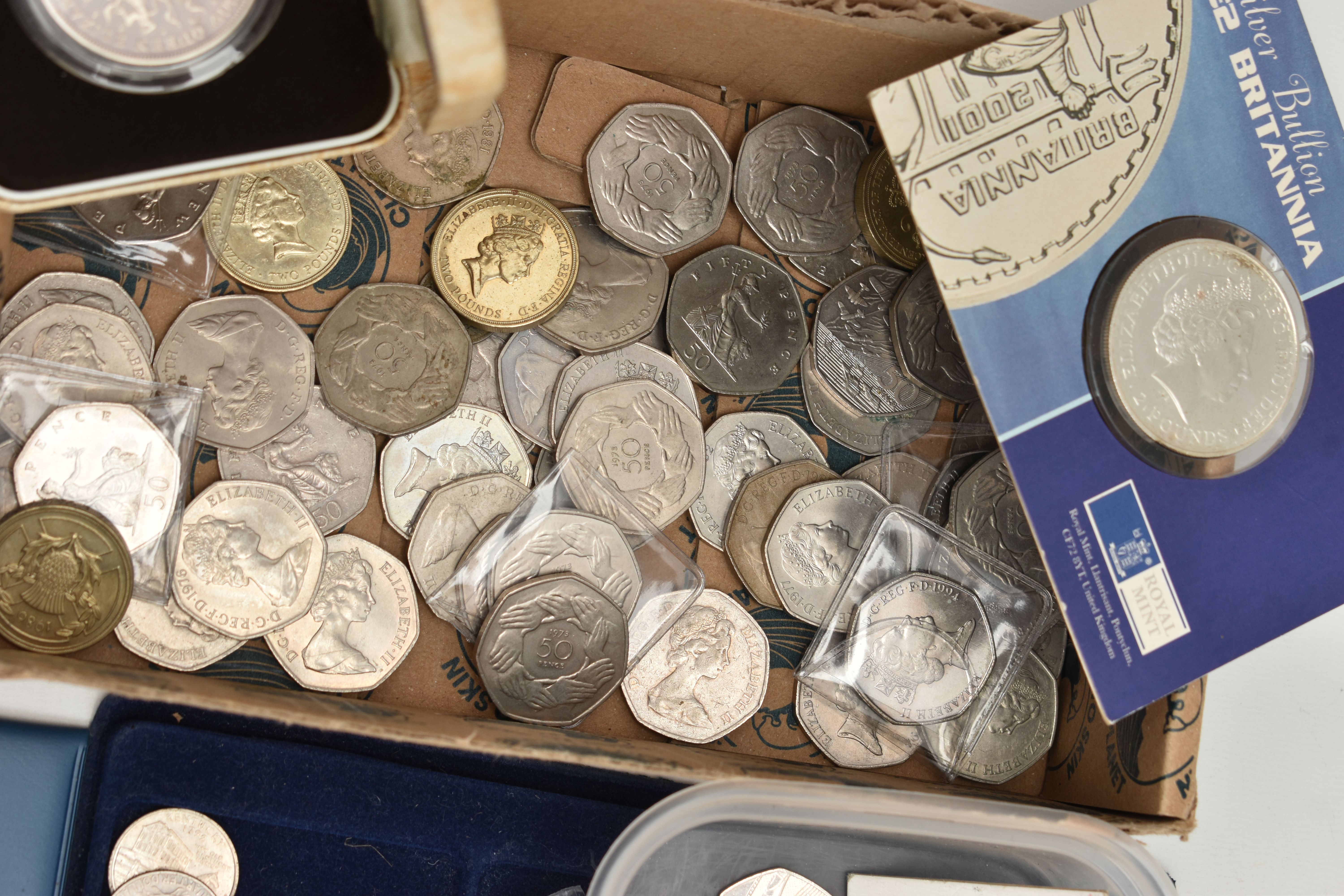 A LARGE CARDBOARD BOX CONTAINING COINS AND COMMEMORATIVES, to include over 1.6 Kilo of mixed - Image 9 of 9