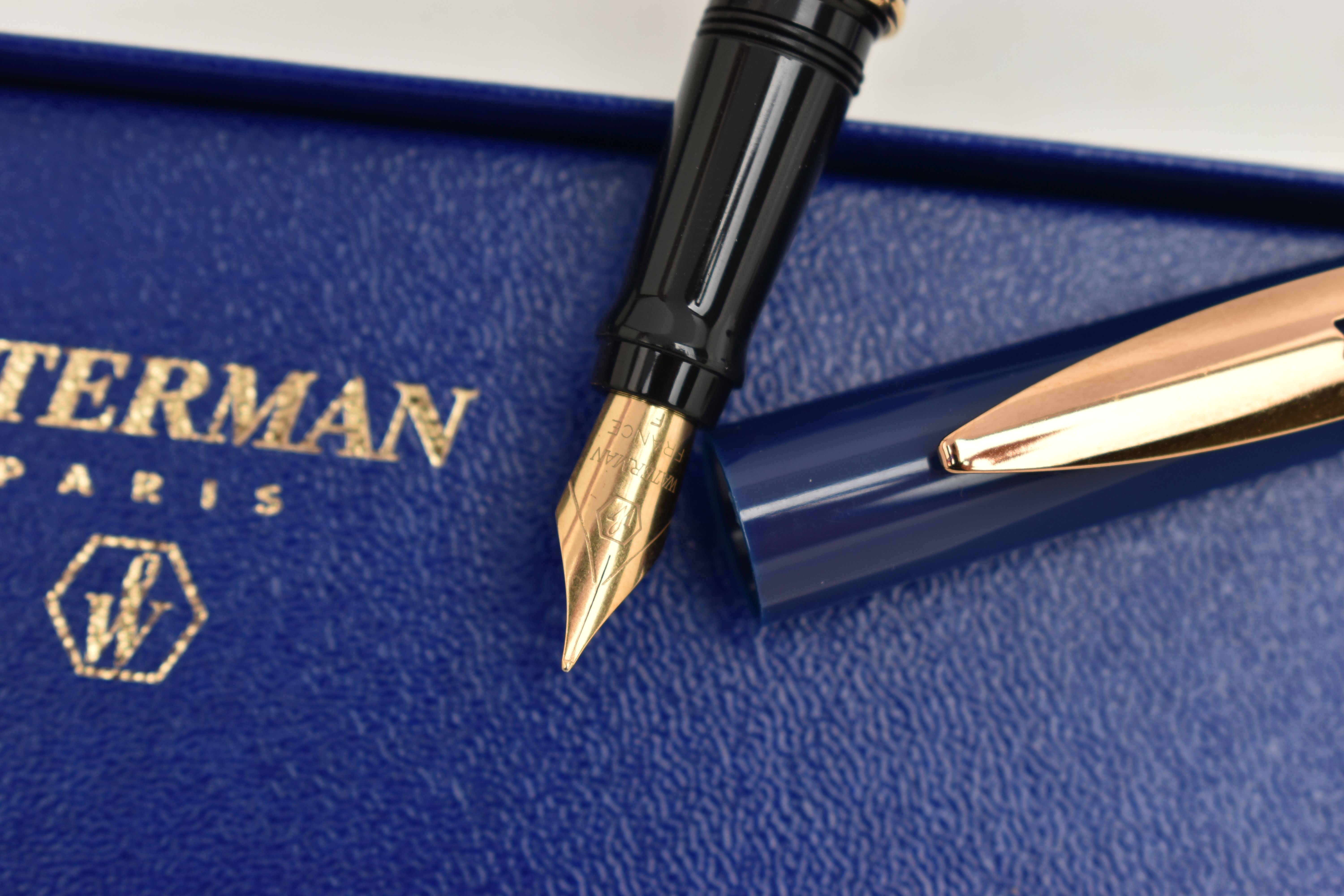 TWO BOXED 'WATERMAN' FOUNTAIN PENS, blue lacquer pens, signed to each collar 'Waterman', both fitted - Image 5 of 5