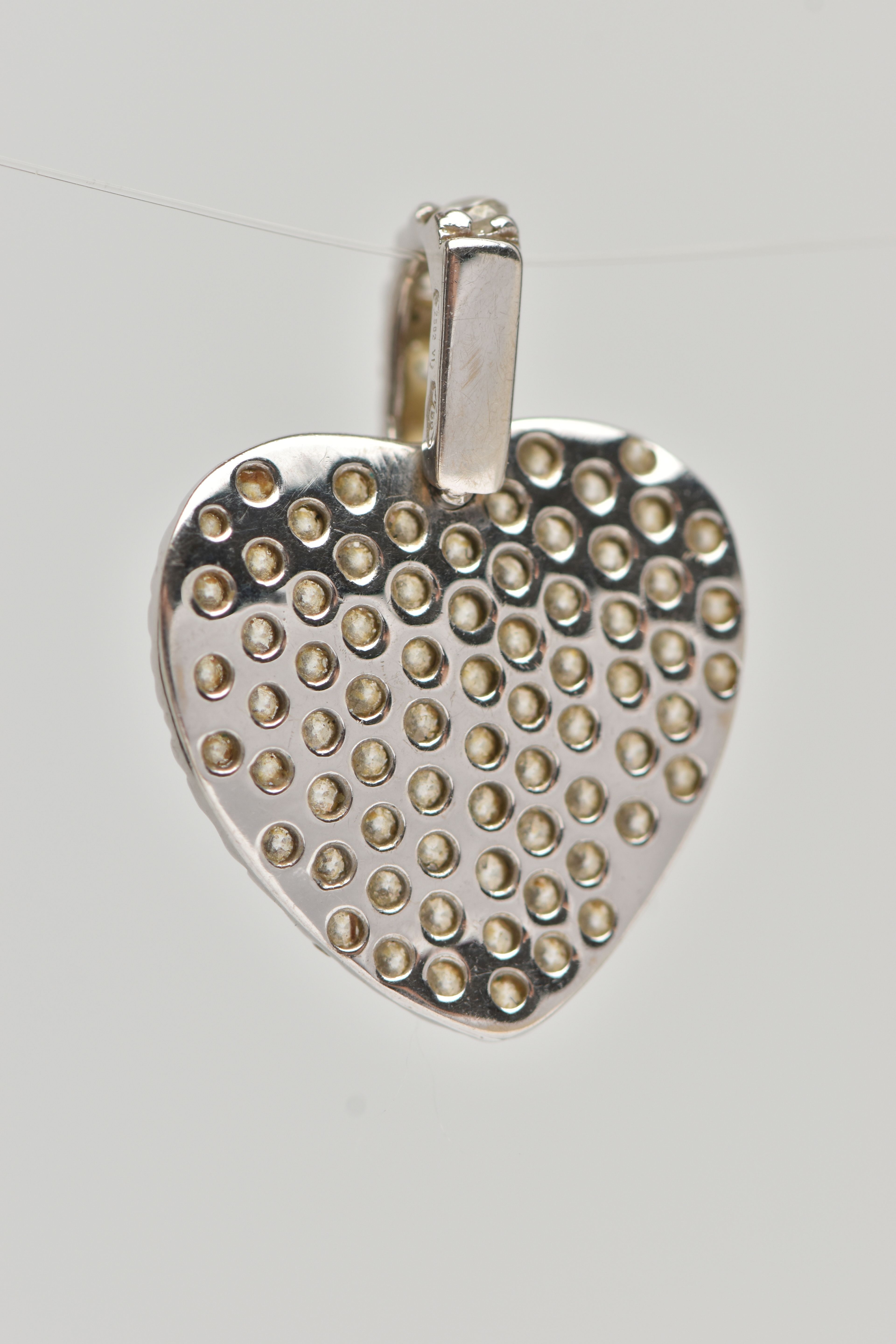 A WHITE METAL DIAMOND SET HEART PENDANT, flat heart pendant pave set with small round brilliant - Image 4 of 4