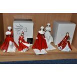 FIVE ROYAL DOULTON FIGURINES, for Compton & Woodhouse, comprising a boxed A Winter's Morn (Red)