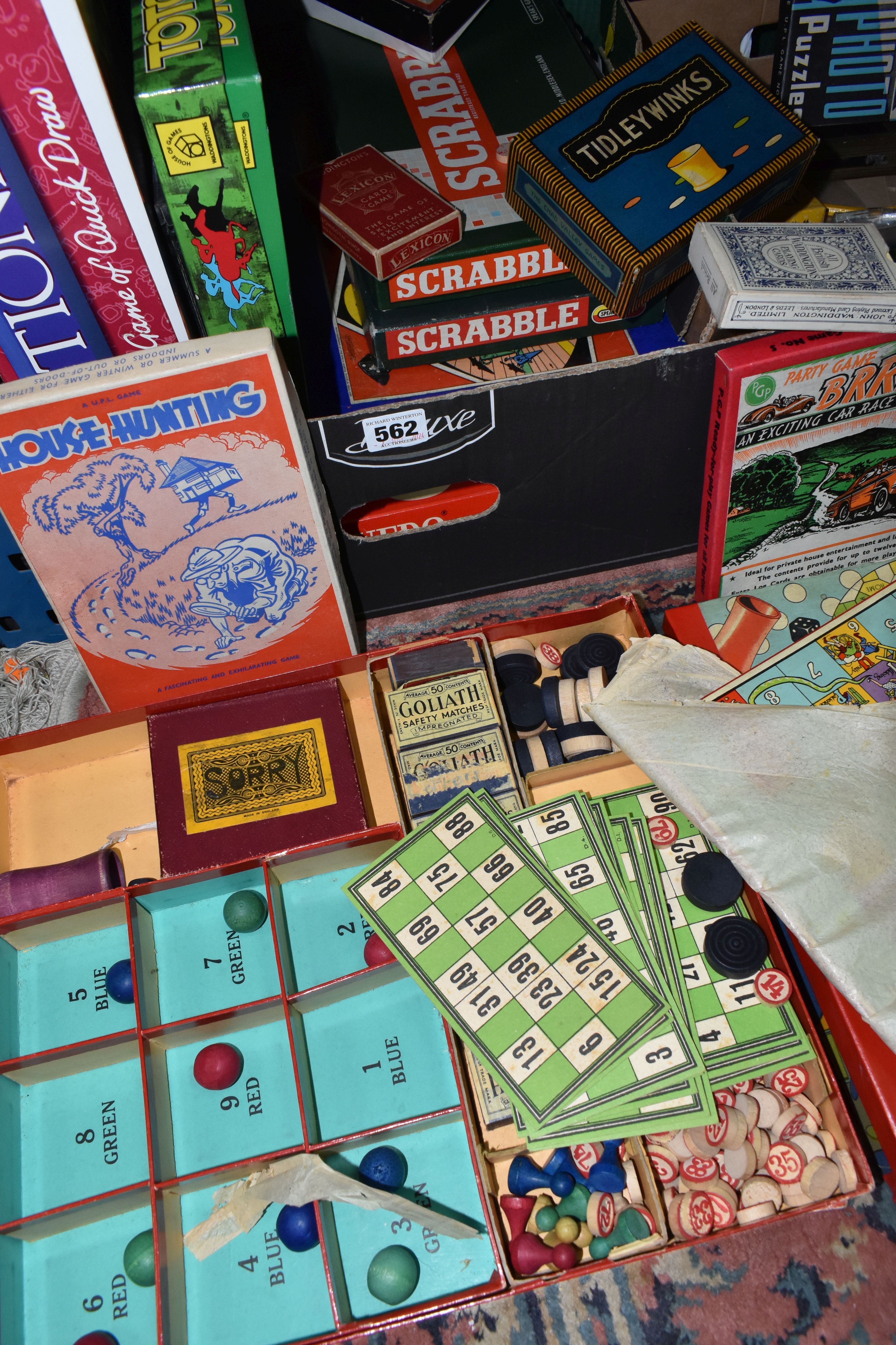 TWO BOXES OF BOARD GAMES AND PLAYING CARDS, to include two sets of Scrabble, a Monopoly board, - Image 5 of 5