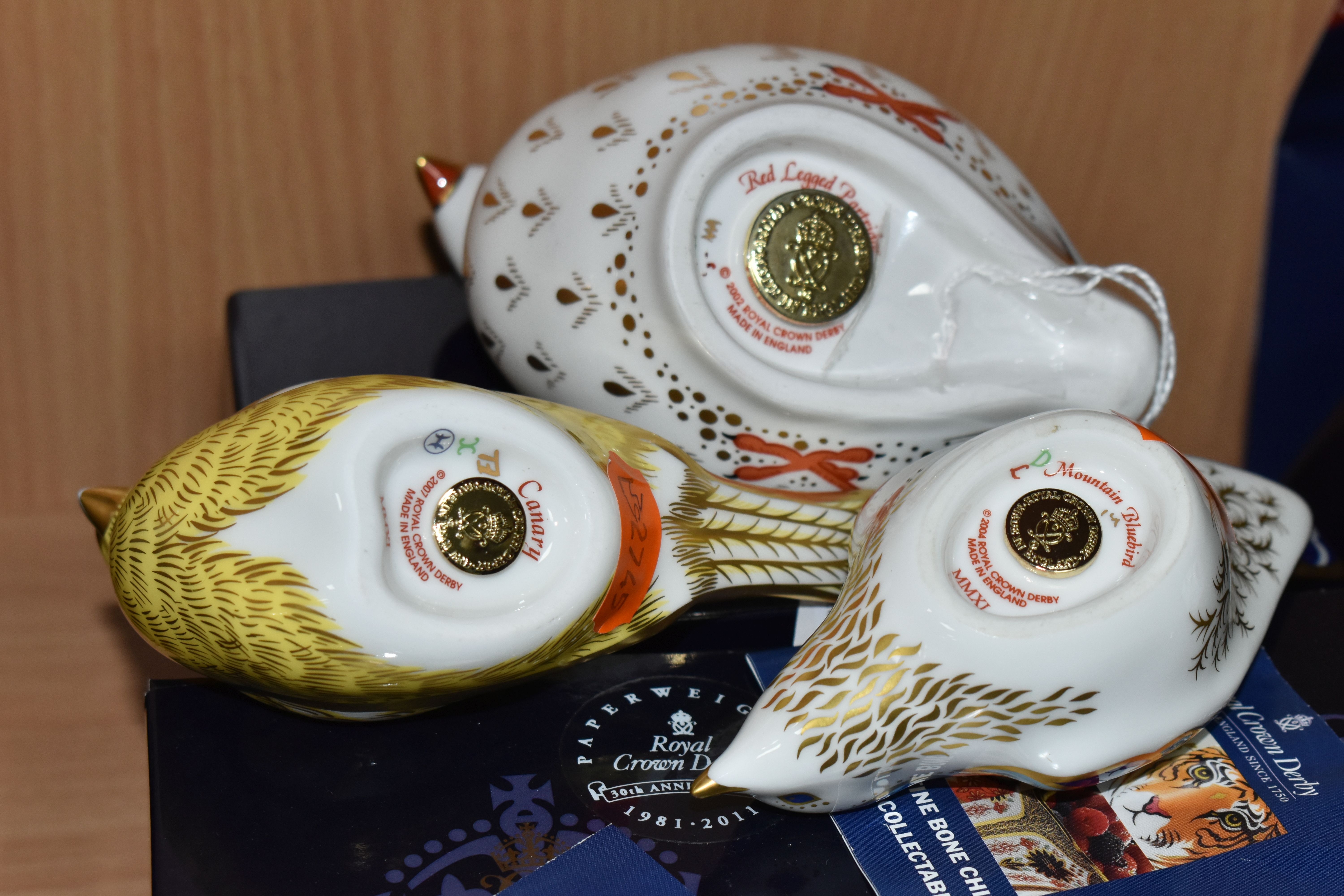 THREE BOXED ROYAL CROWN DERBY PAPERWEIGHTS, 'Red Legged Partridge', 'Mountain Bluebird' and ' - Image 4 of 4