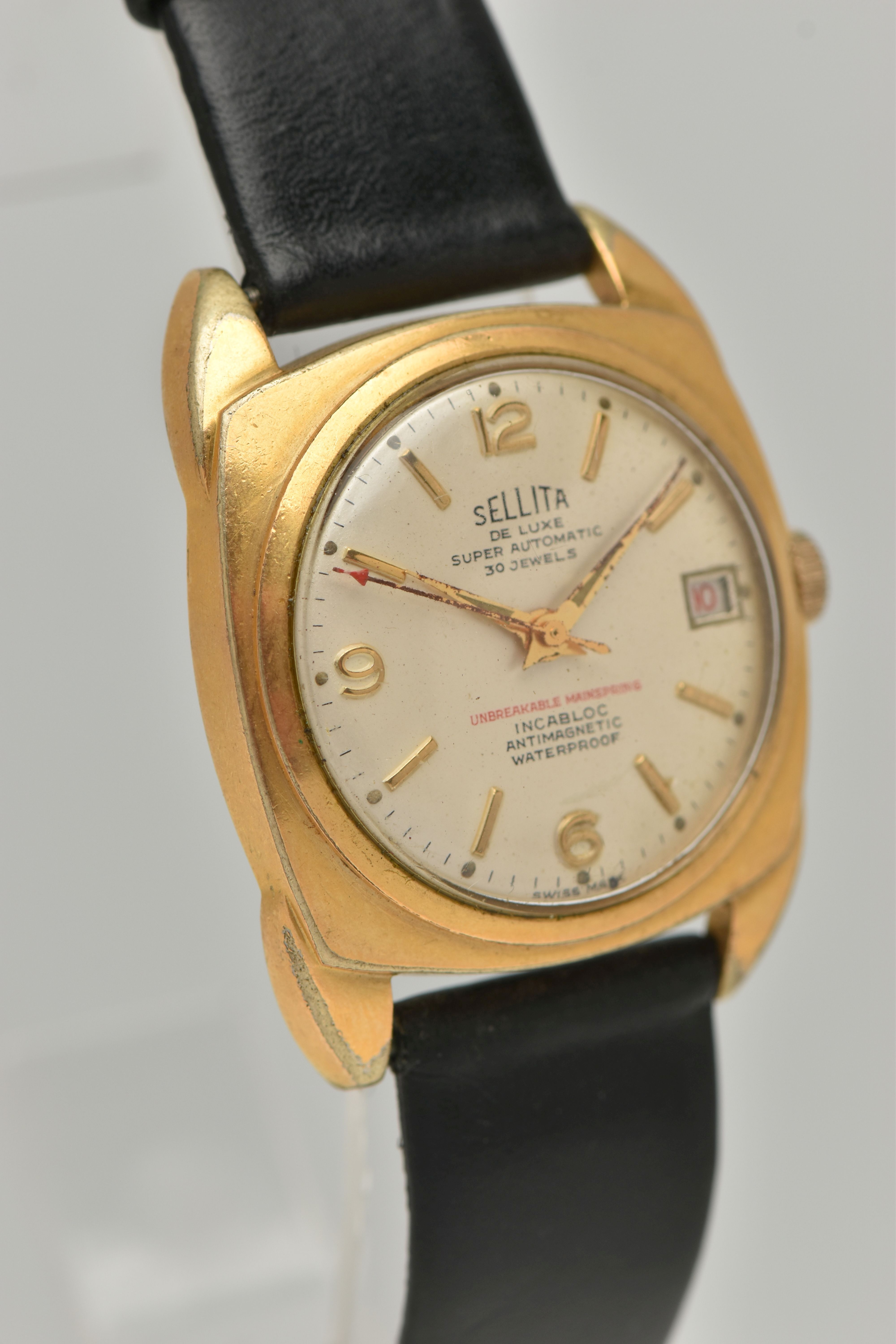 A GENTS 'SELLITA DE LUXE' WRISTWATCH, automatic movement, round silvered dial signed 'Sellita De - Image 2 of 6