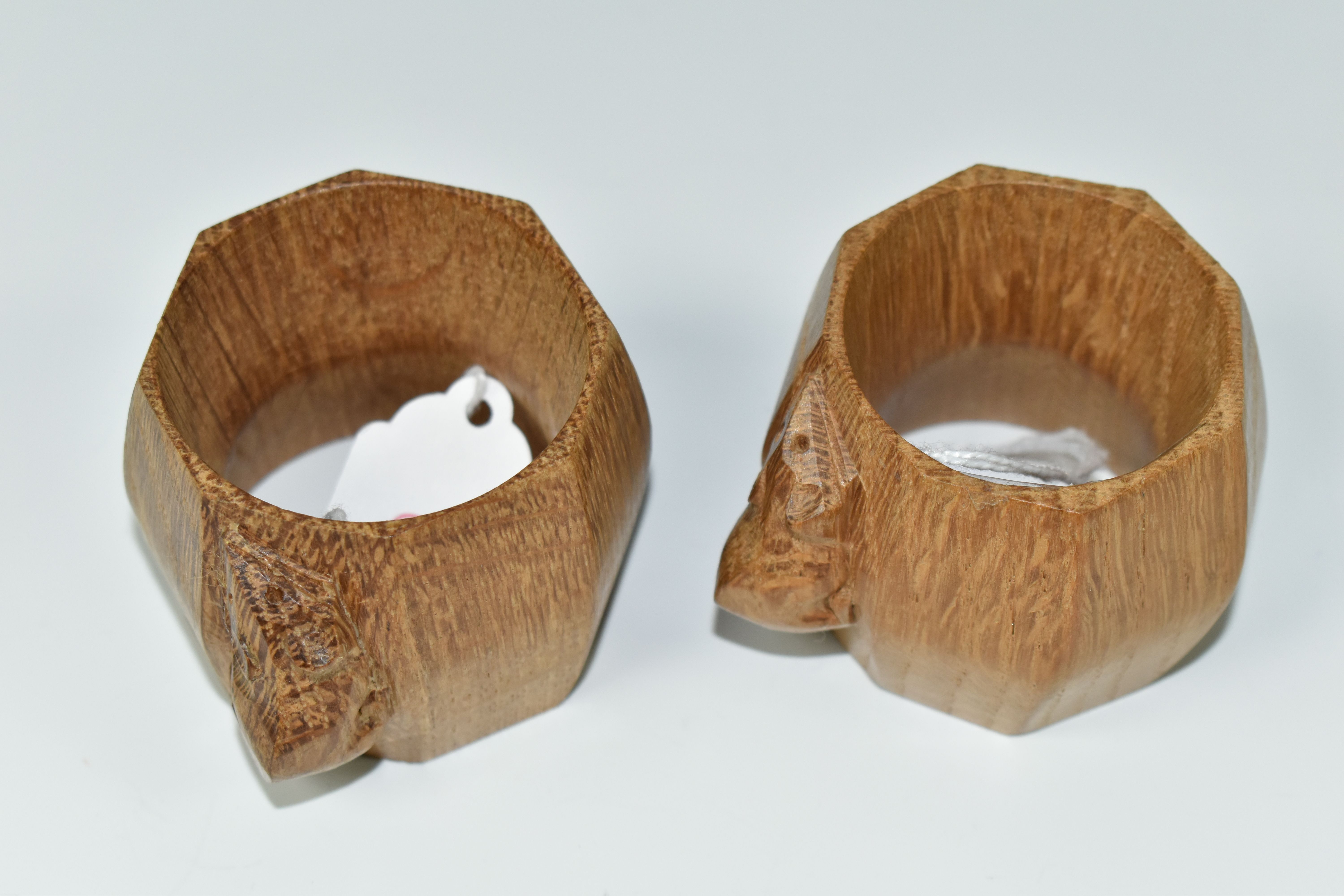 A PAIR OF 'MOUSEMAN' NAPKIN RINGS, workshop of Robert 'Mouseman' Thompson of Kilburn, a pair of - Image 3 of 4