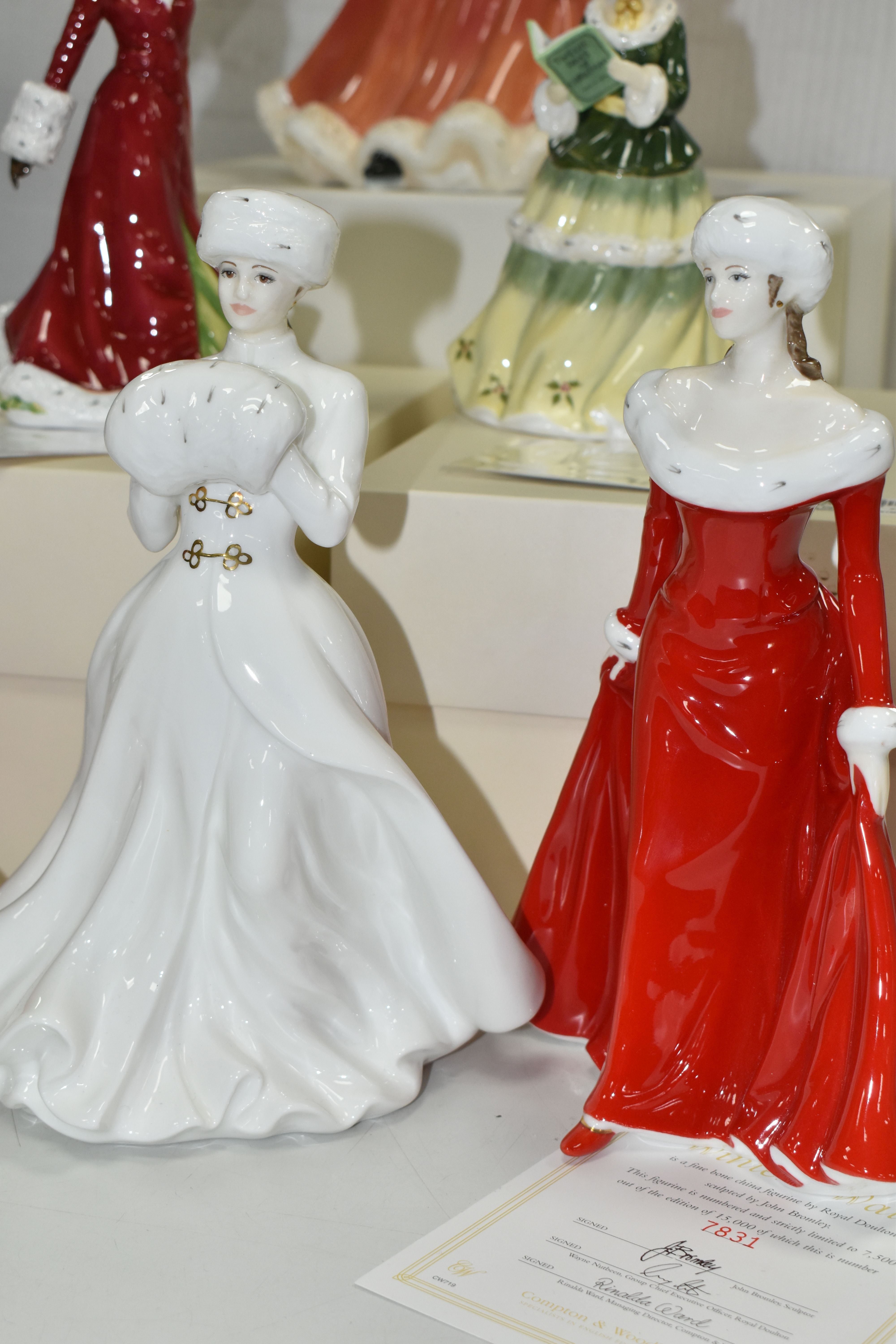 SIX ROYAL DOULTON CHRISTMAS THEMED FIGURINES, comprising Winters Walk HN4689 with certificate, A - Image 5 of 7