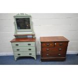 AN EDWARDIAN WALNUT CHEST OF TWO SHORT OVER TWO LONG DRAWERS, width 93cm x depth 48cm x height 86cm,