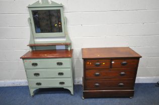 AN EDWARDIAN WALNUT CHEST OF TWO SHORT OVER TWO LONG DRAWERS, width 93cm x depth 48cm x height 86cm,