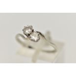 A DIAMOND TWO STONE RING, an old cut diamond, measuring approximately 4.8mm x 4.9mm x 2.3mm, claw