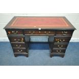 A 20TH CENTURY MAHOGANY TWIN PEDESTAL DESK, with an oxblood leather writing surface, and an