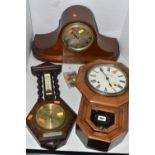 TWO LATE 19TH / EARLY 20TH CENTURY WALL AND MANTEL CLOCKS AND AN EARLY