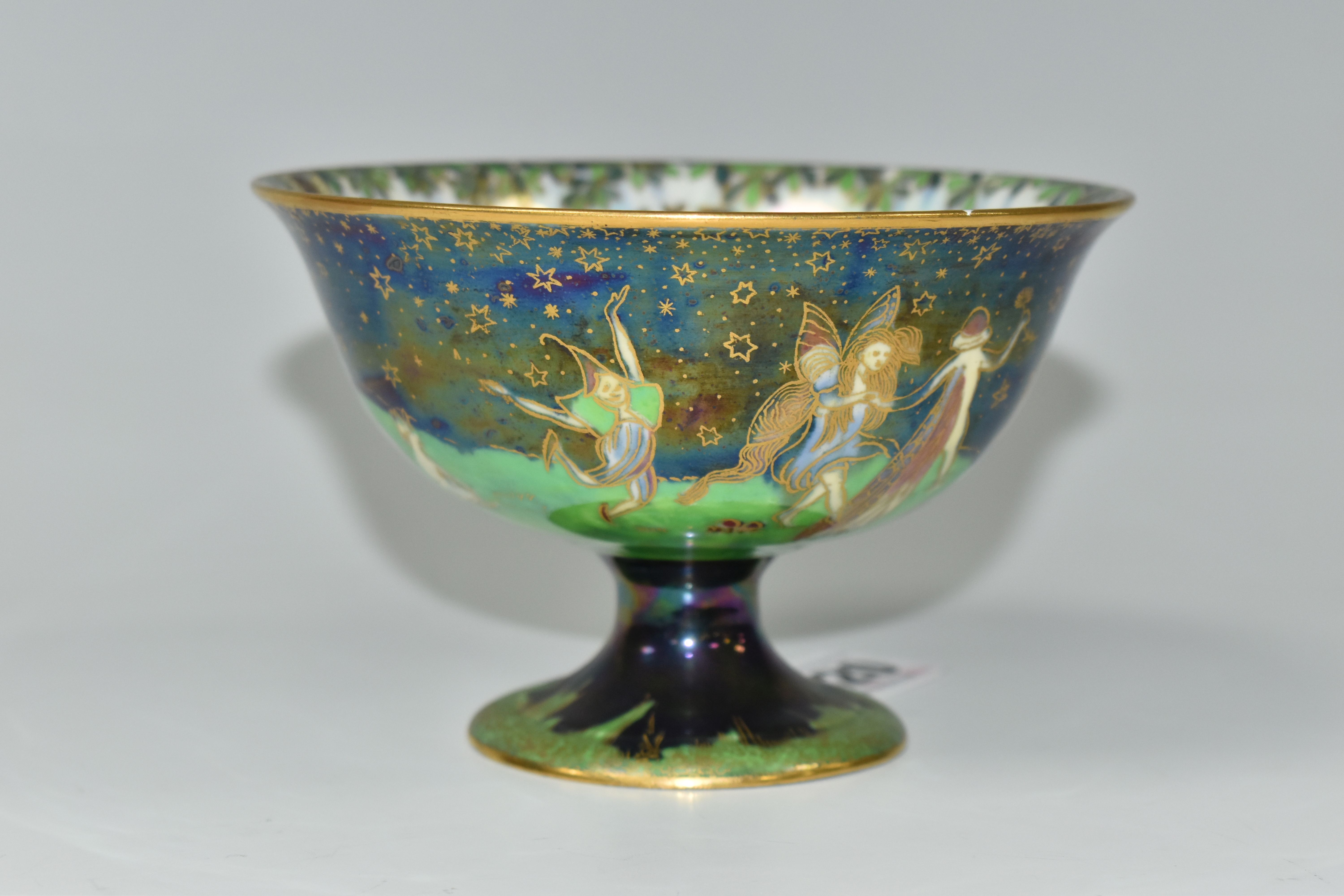 A WEDGWOOD FAIRYLAND LUSTRE FOOTED BOWL, decorated with a mother of pearl lustre with fairies in - Image 2 of 9