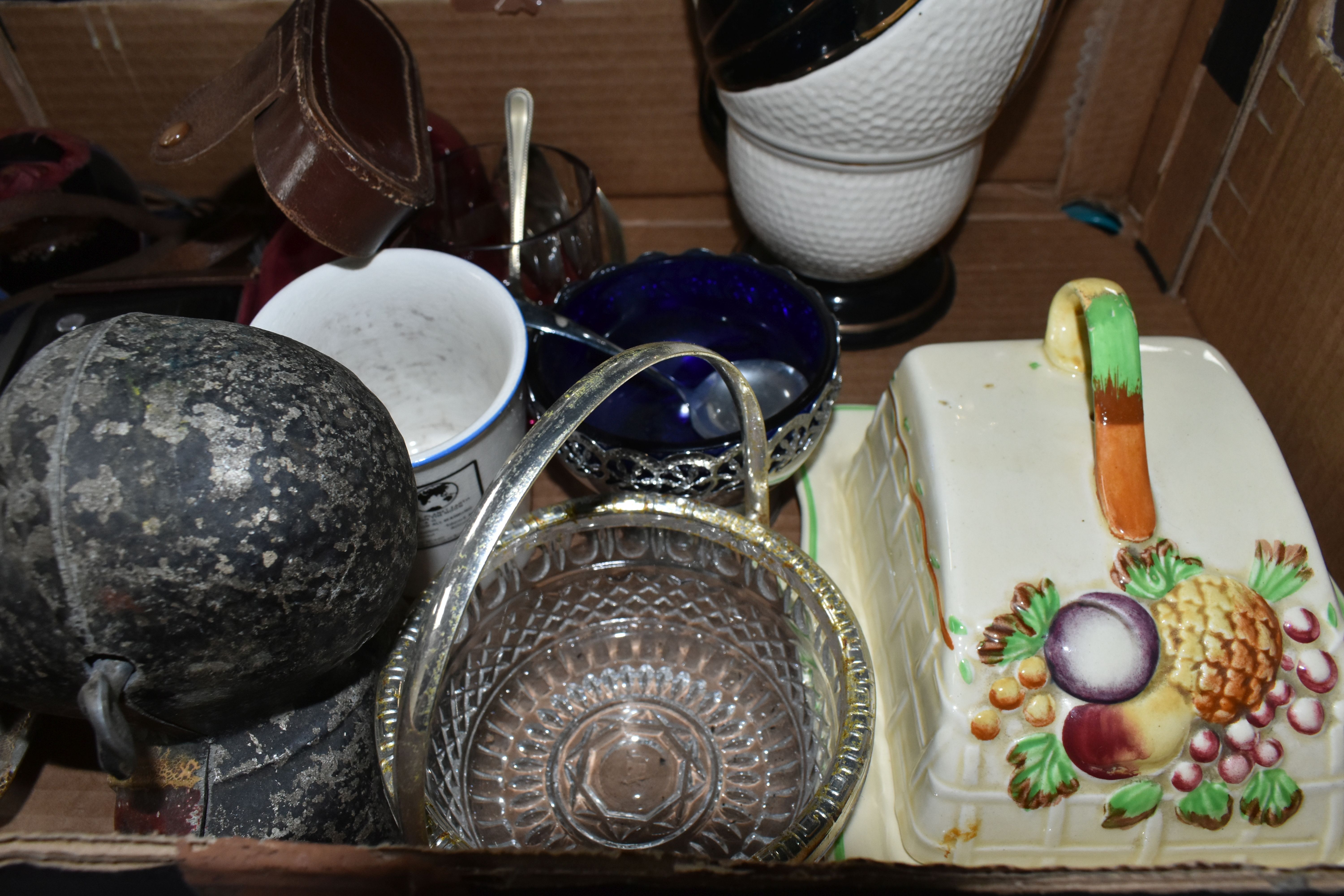 TWO BOXES OF BOOKS AND SUNDRIES, to include a vintage brown faux fur coat, large brass circular - Image 4 of 10