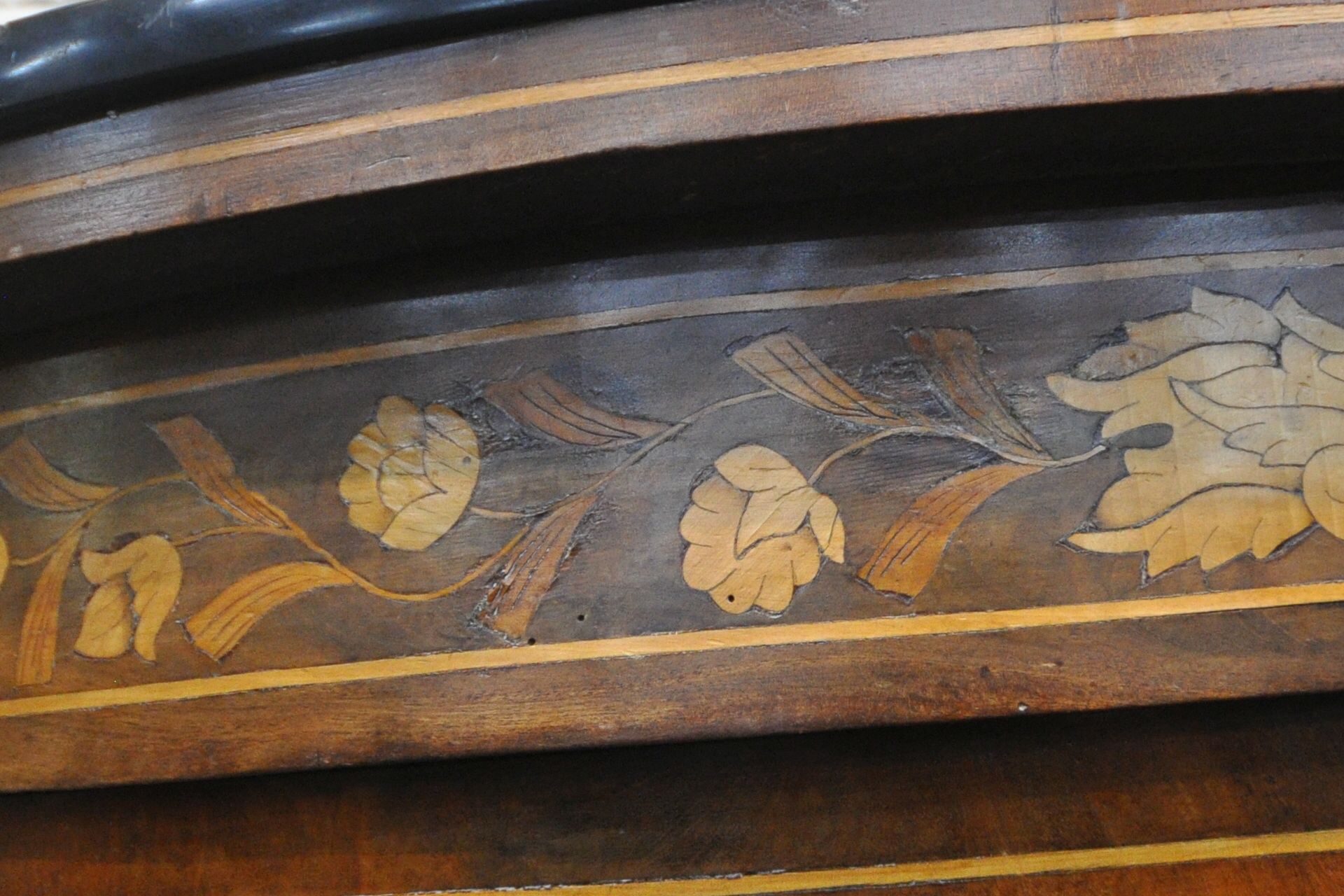A 19TH CENTURY DUTCH MAHOGANY AND MARQUETRY INLAID DEMI-LUNE MARBLE TOP COMMODE, featuring - Image 9 of 13