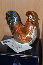 A BOXED ROYAL CROWN DERBY 'BANTAM COCKEREL' PAPERWEIGHT, a Royal Crown Derby visitor centre