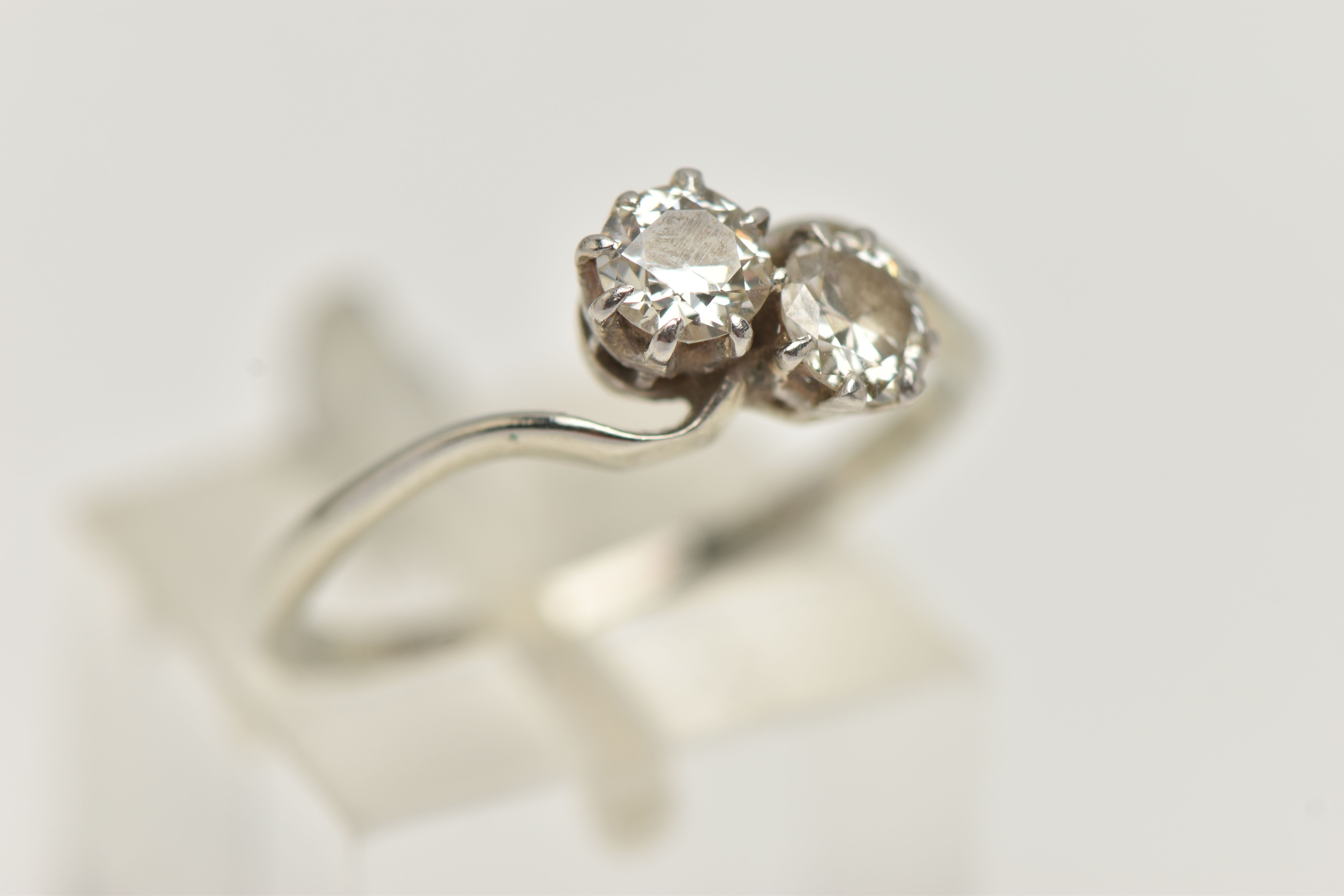 A DIAMOND TWO STONE RING, an old cut diamond, measuring approximately 4.8mm x 4.9mm x 2.3mm, claw - Image 4 of 4