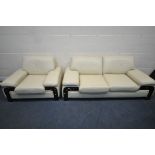 FERRARI DIVANI, AN ITALIAN CREAM LEATHER UPHOLSTERED TWO PIECE LOUNGE SUITE, comprising a two seater