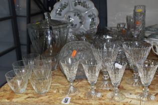 A GROUP OF GLASS WARE AND CERAMICS, to include six Waterford Tramore pattern glasses: two red wine