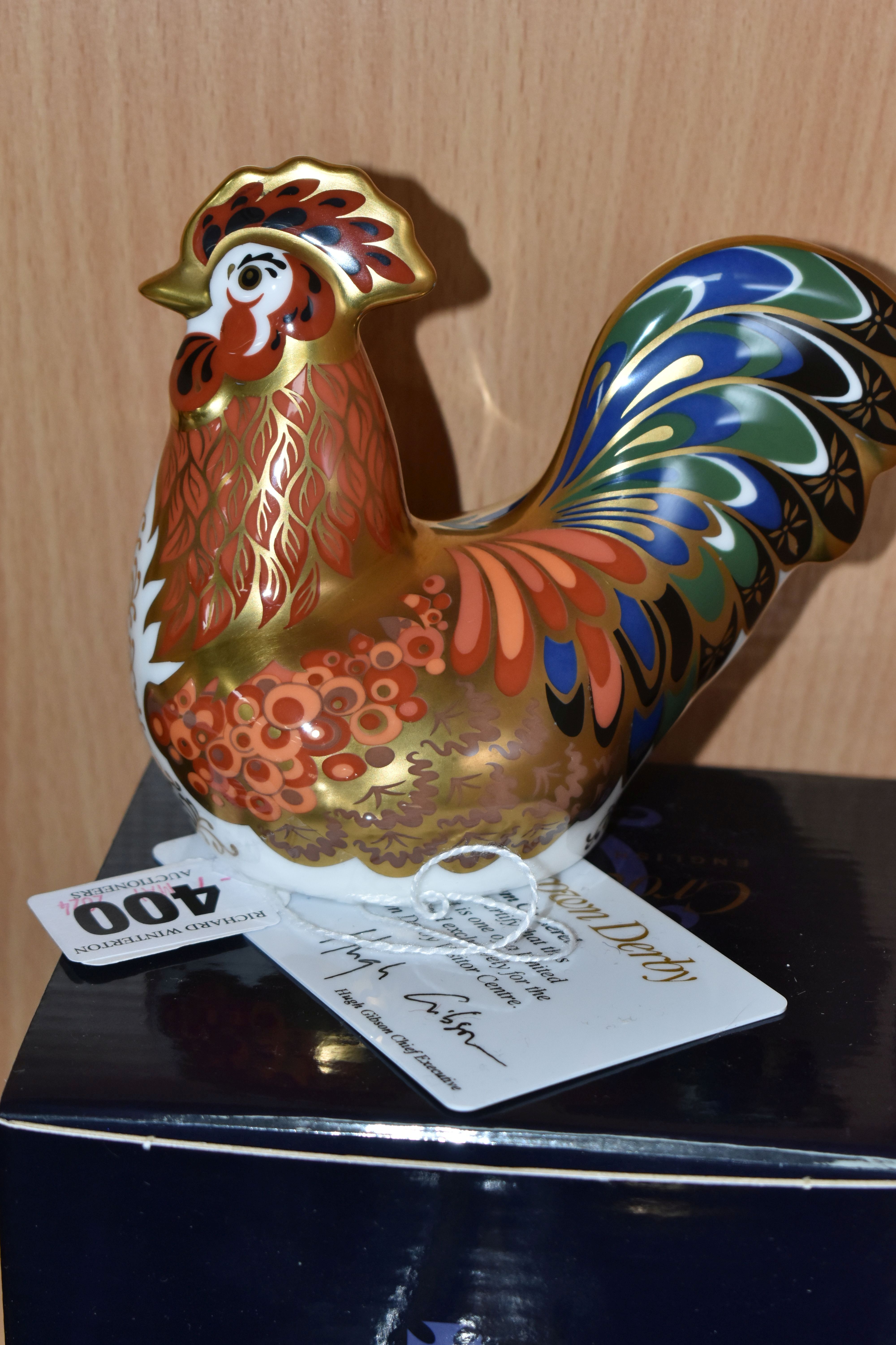 A BOXED ROYAL CROWN DERBY 'BANTAM COCKEREL' PAPERWEIGHT, a Royal Crown Derby visitor centre - Image 2 of 3