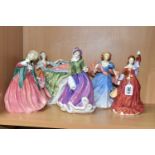 FIVE ROYAL DOULTON FIGURINES, comprising Fond Farewell HN3815, Specially for You HN4232, Morning