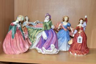 FIVE ROYAL DOULTON FIGURINES, comprising Fond Farewell HN3815, Specially for You HN4232, Morning