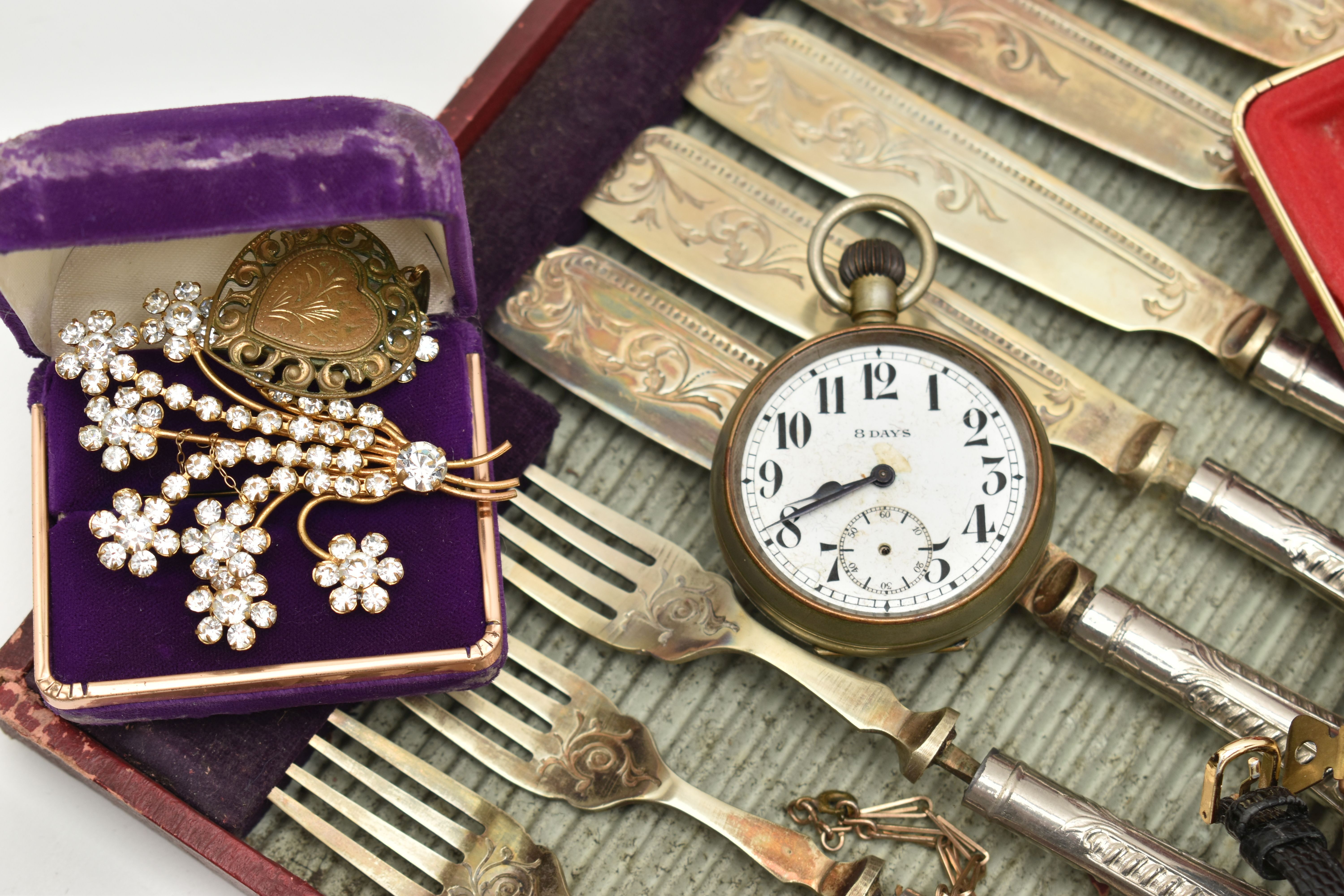 AN EARLY 20TH CENTURY, SILVER OPEN FACE POCKET WATCH AND OTHER ITEMS, key wound, round white dial - Image 3 of 7